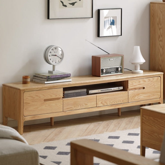 Oak, Solid Rubberwood Modern TV Stand