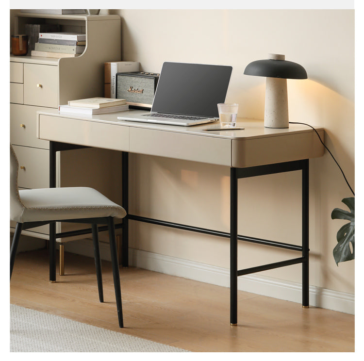 Poplar Solid Wood Double-Draw Desk Light Luxury