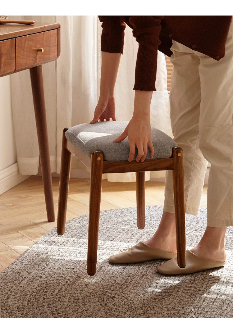 Black Walnut Solid Wood Square Makeup Stool
