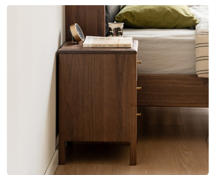 Black Walnut Solid Wood Nordic Style Nightstand.
