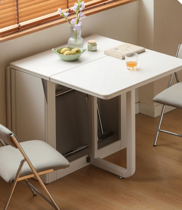 Poplar Solid Wood Cream Wind Rock Slab Folding Dining Table