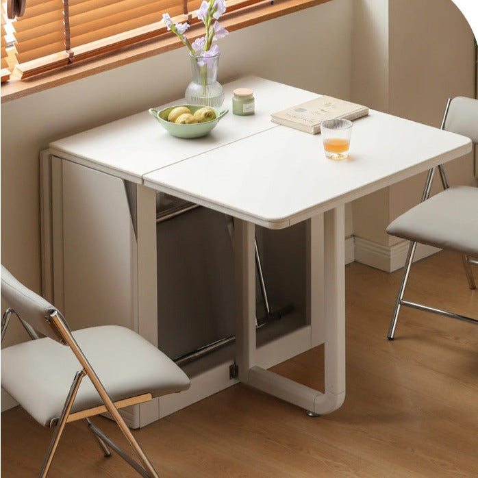 Poplar Solid Wood Cream Wind Rock Slab Folding Dining Table