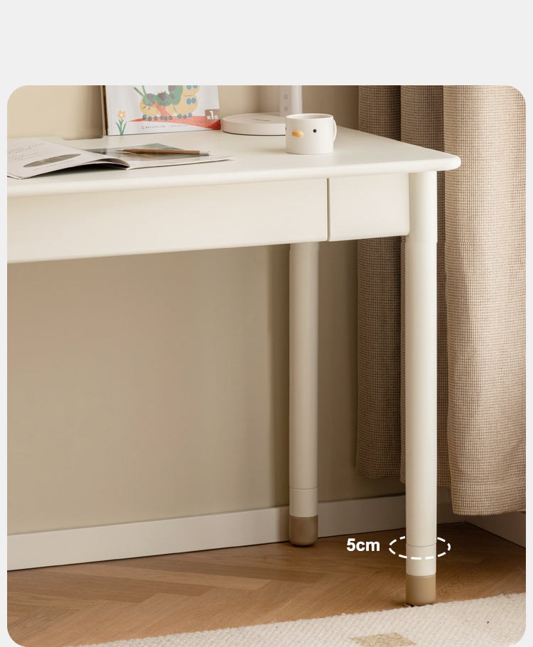 Poplar Solid Wood, solid Rubberwood Children's Elevated Learning Table Cream Drawer Table