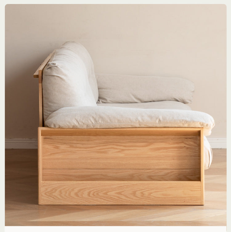 Oak Solid Wood Floor Storage Sofa, Goose Down.