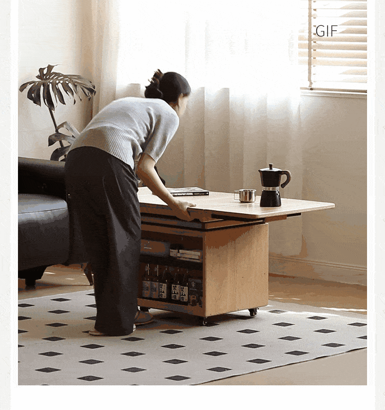 Oak Solid Wood Modern Mobile Elevating Coffee Table