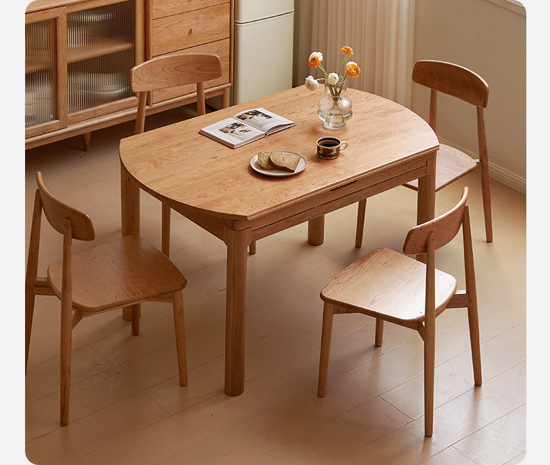 Cherry Solid Wood Retractable Folding Round Table