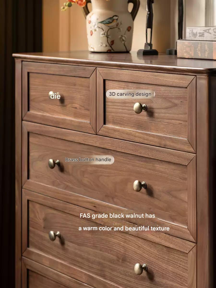 Black Walnut Solid Wood American Retro Chest of Drawers.