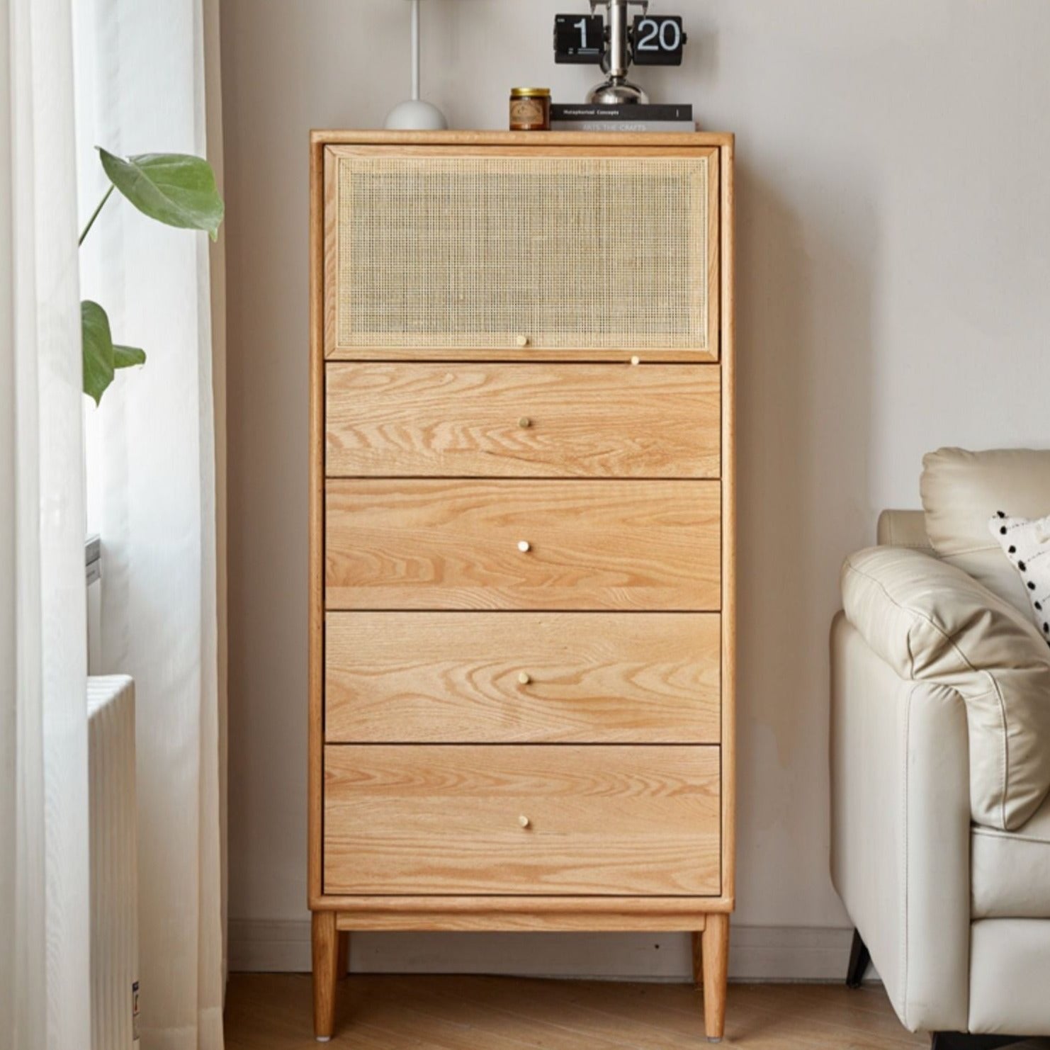 Oak Solid Wood Chest of Drawers Flip Glass Door