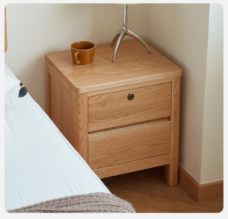 Oak Solid Wood, Solid Rubberwood Nightstand with Locker.