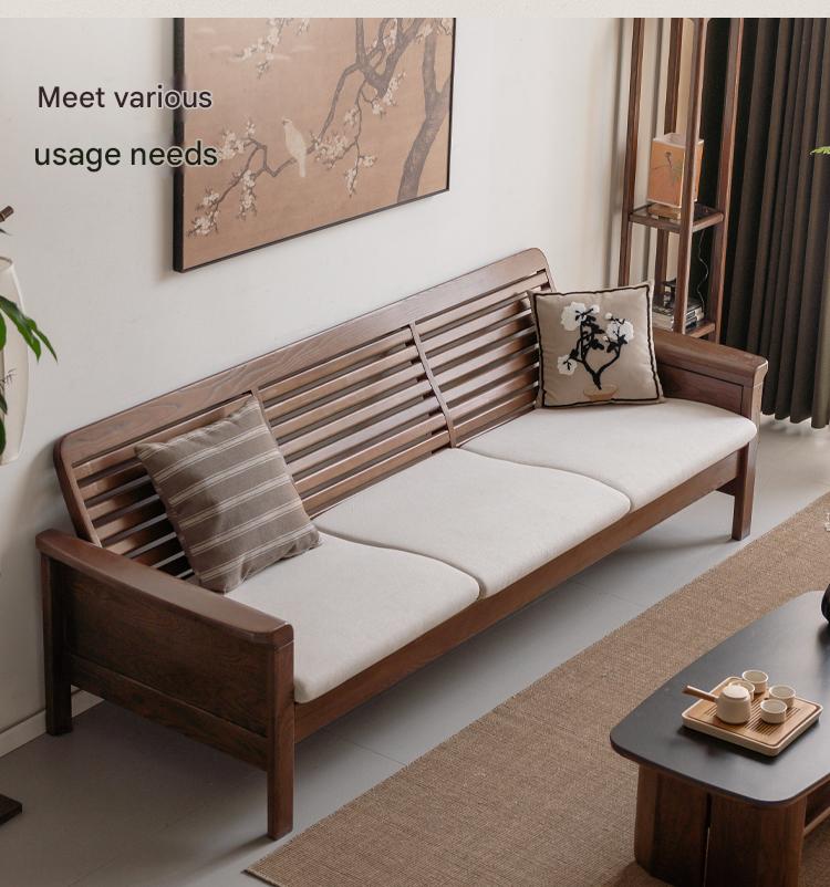 Ash Walnut Colored Straight Fabric Sofa.