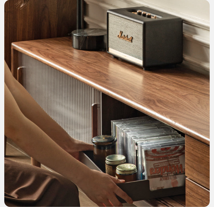 Black Walnut, Rubber, South American walnut Solid Wood Modern TV Cabinet.