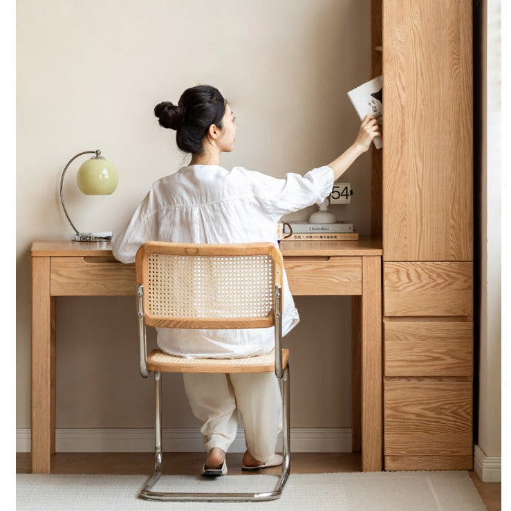Oak Solid Wood, Solid Rubberwood Bookcase, Floor-Standing Storage Cabinet