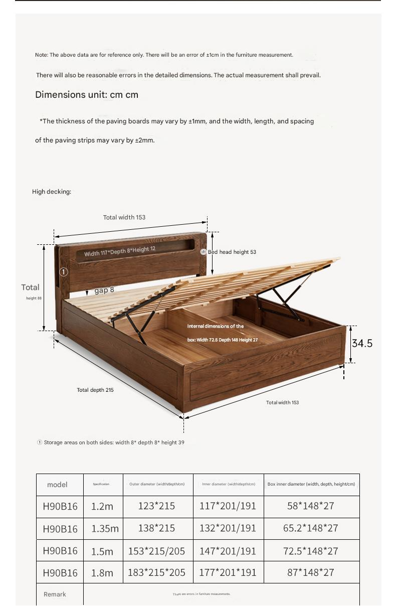 Oak Solid Wood Luminous Storage Box Bed