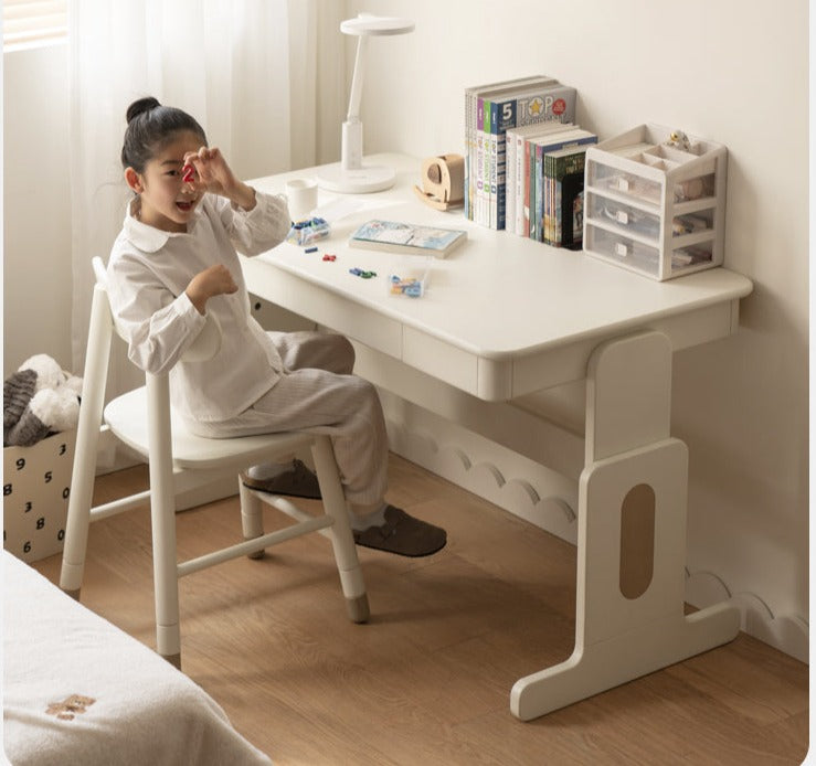 Beech Solid Wood Lift Study Desk Adjustable White Children's Desk