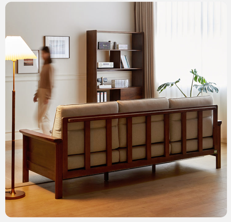 Sandalwood, Black Walnut Solid Wood Fabric Sofa.
