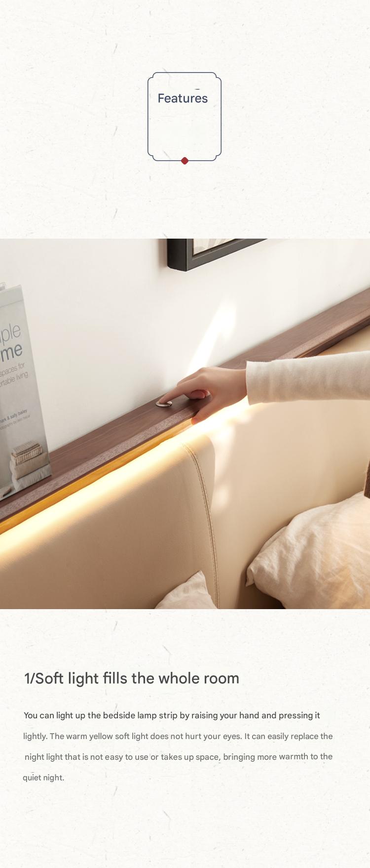 Ash solid wood leather soft bed simple modern