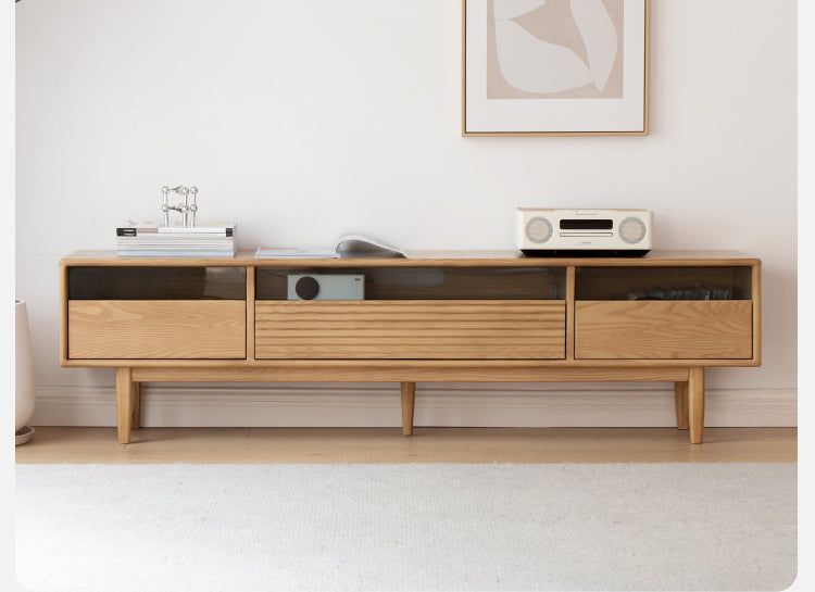 Ash Solid Wood Floor Modern Rock Board TV Cabinet.