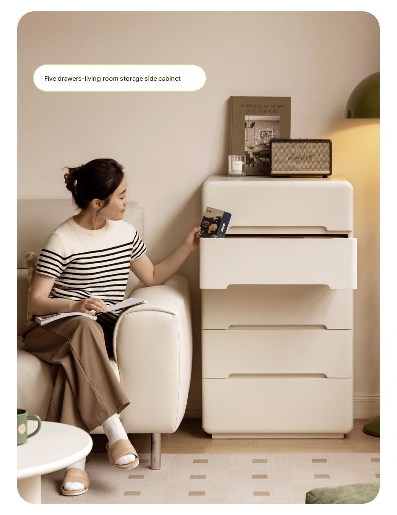 Poplar, Solid Rubberwood Storage Cream Drawer Dresser