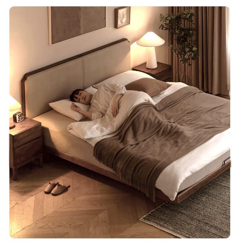 North American Black Walnut, Oak Technical Cloth Organic Leather Soft Suspended Bed