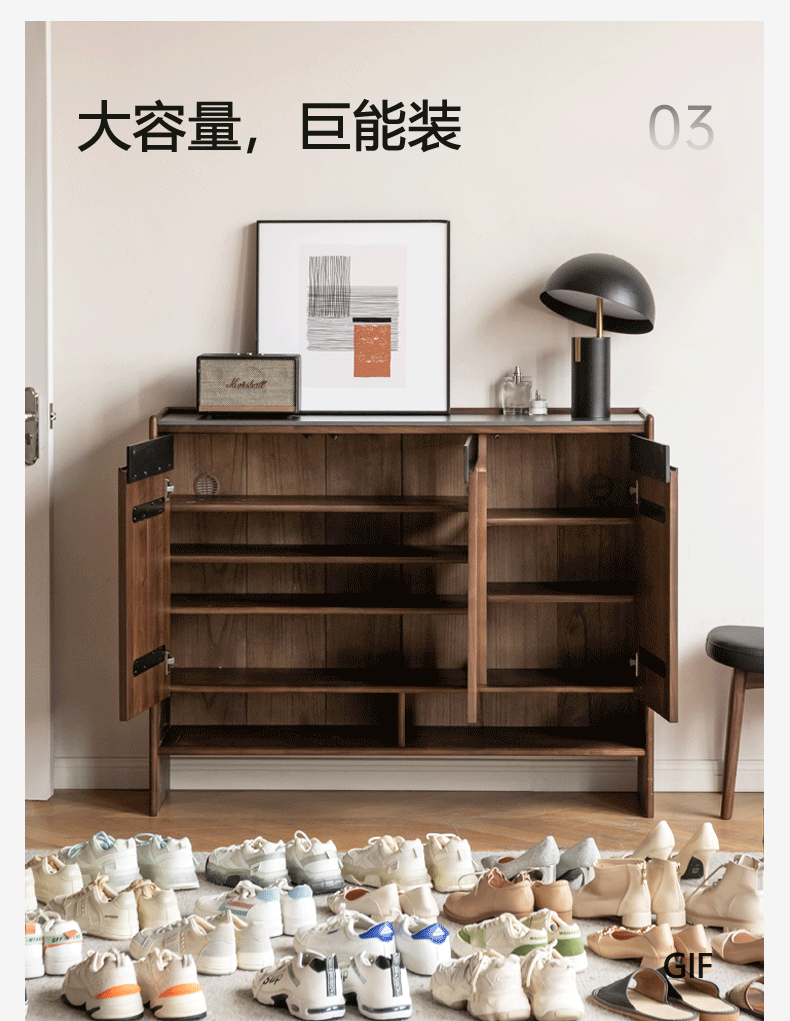 Black Walnut, Oak Solid Wood Italian Style Light Luxury Shoe Cabinet