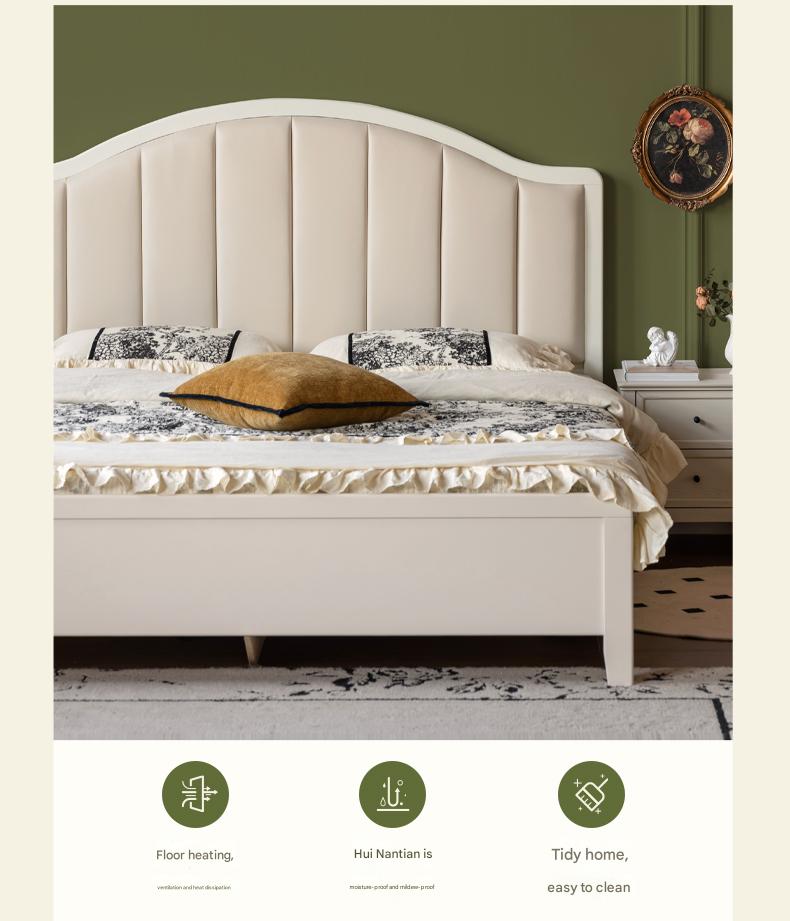 Rubber Solid Wood Arched Channel-Tufted Upholstered Storage Bed, Cream