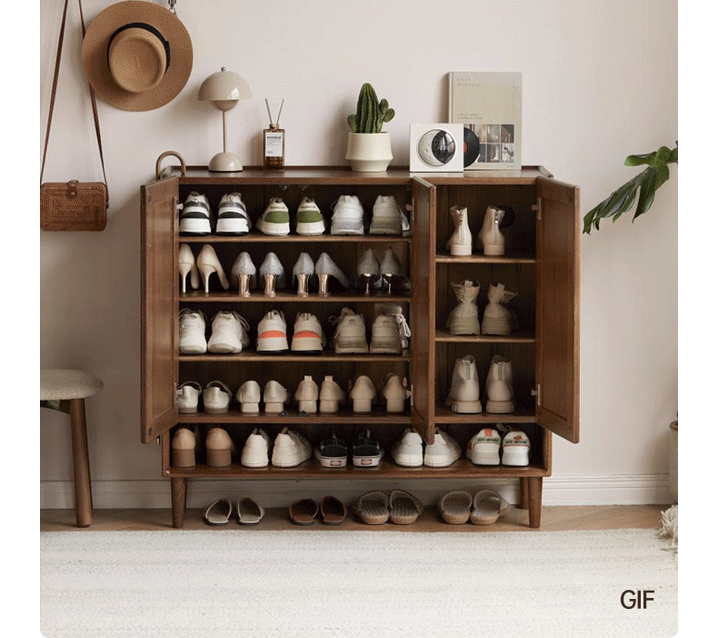 Oak, Solid Rubber Wood Large Capacity Shoe Cabinet