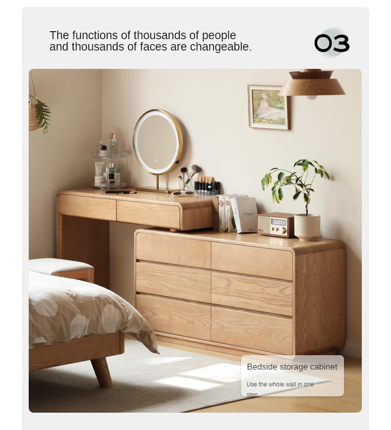 Ash Solid Wood Telescopic Dressing Table Integrated Storage.
