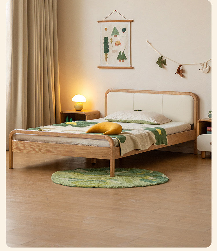Oak, Beech Solid Wood Children's Princess Bed — Upholstered Genuine, Organic Leather Bed