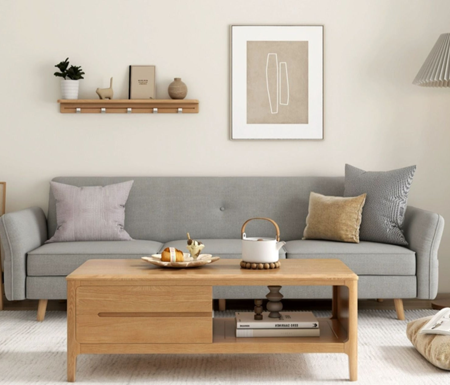 Oak, Solid Rubberwood Coffee Table Three Drawers