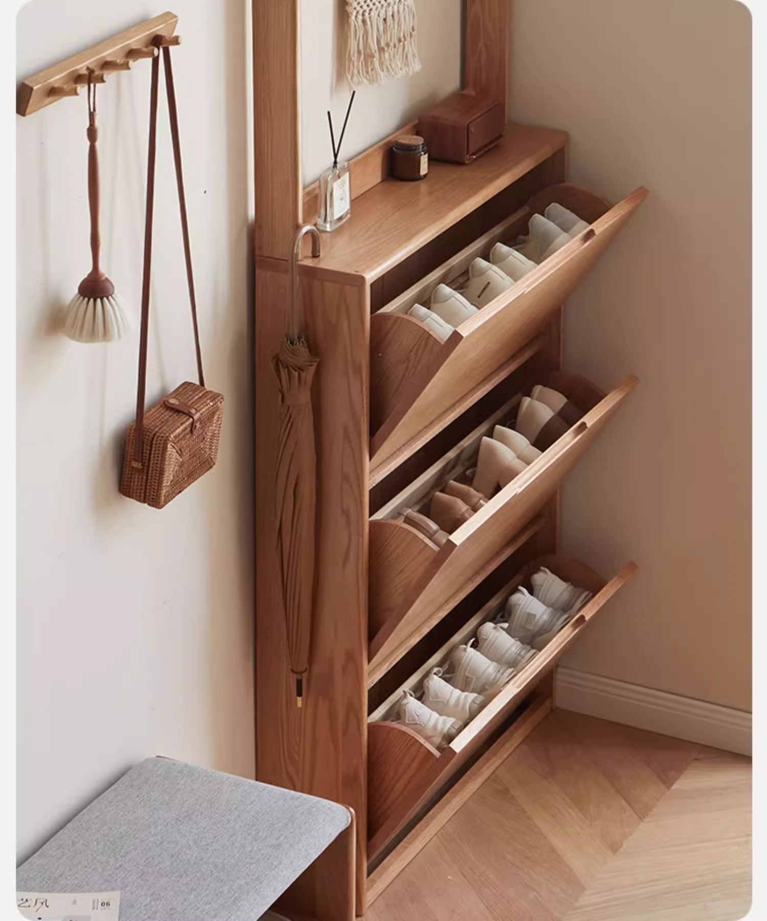 Oak, Poplar Solid Wood Ultra Thin Shoe Cabinet