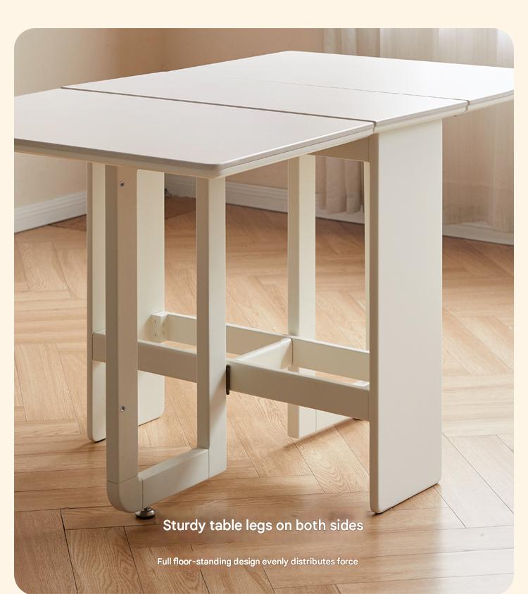 Rubber Solid Wood Modern White Cream Folding Dining Table