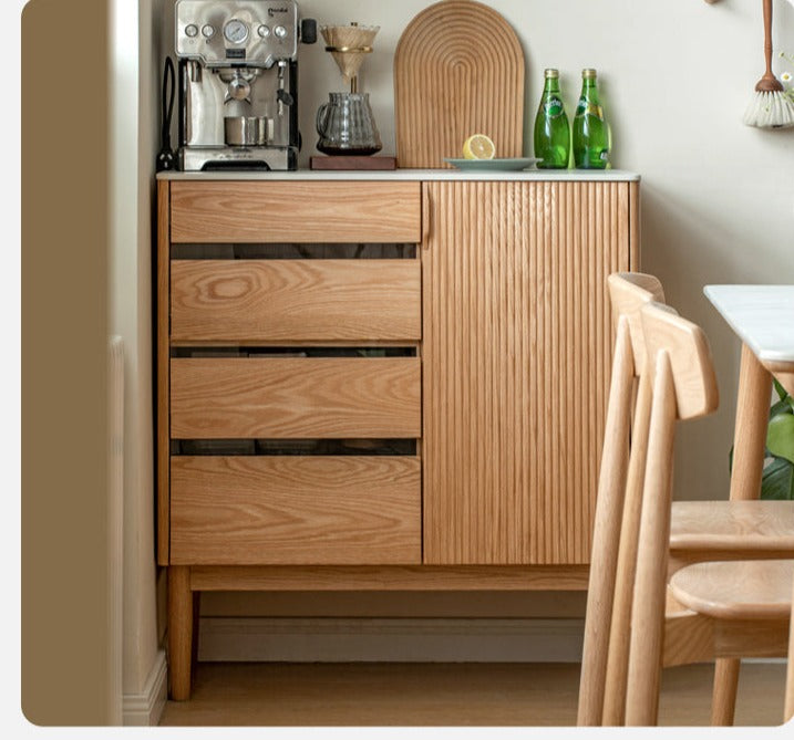 Oak Solid Wood Modern Rock Board Side High Tea Cabinet Buffet