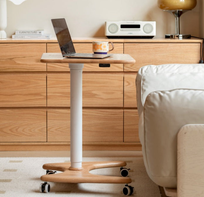 Oak, Ash Solid Wood Standing Desk Lifting Movable Side Table