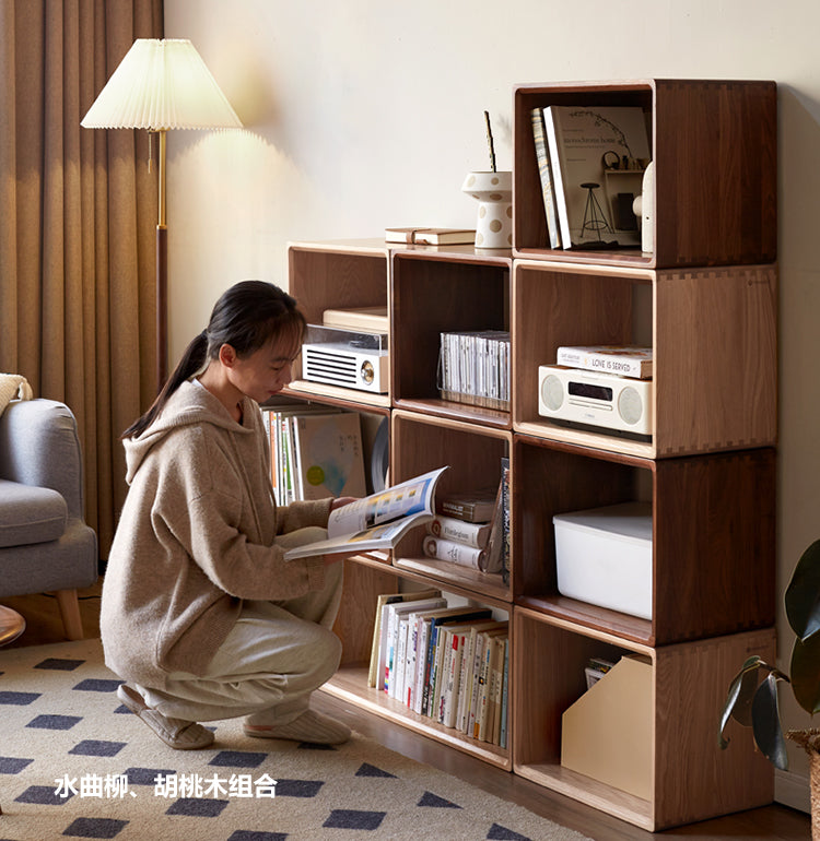 Black Walnut, Oak Solid Wood Small Combination Bookcase.