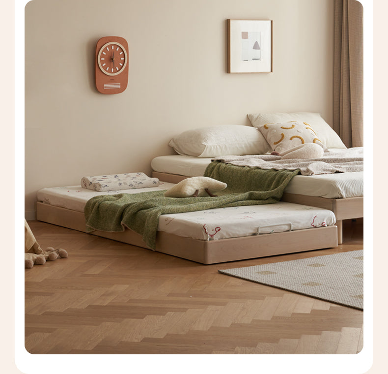 Rubberwood Solid Wood Mother-and-child platform bed, headboard-free bed