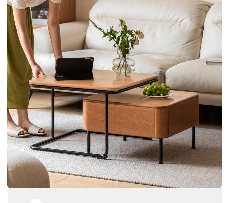 Cherry Solid Wood Combination Coffee Table Mid-Century Style