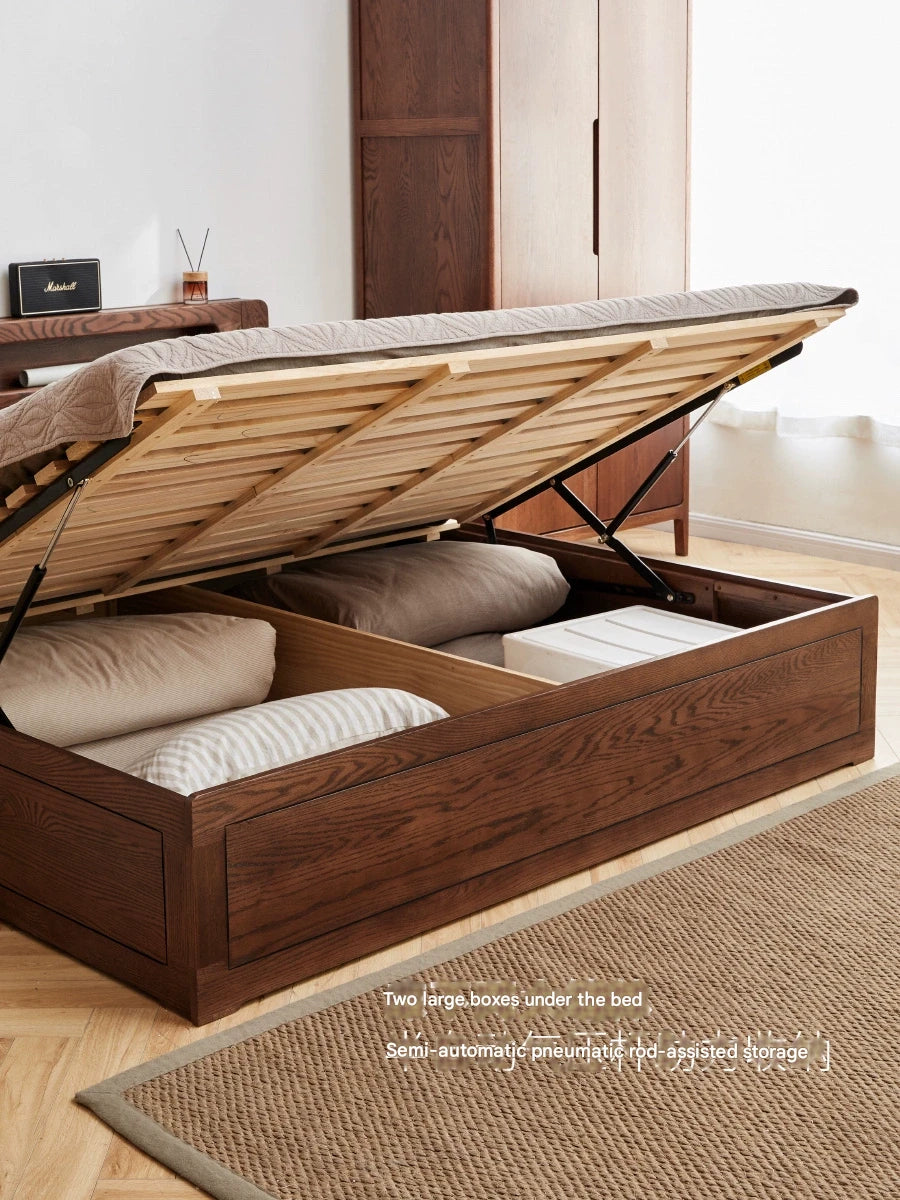 Oak Solid Wood Luminous Storage Box Bed