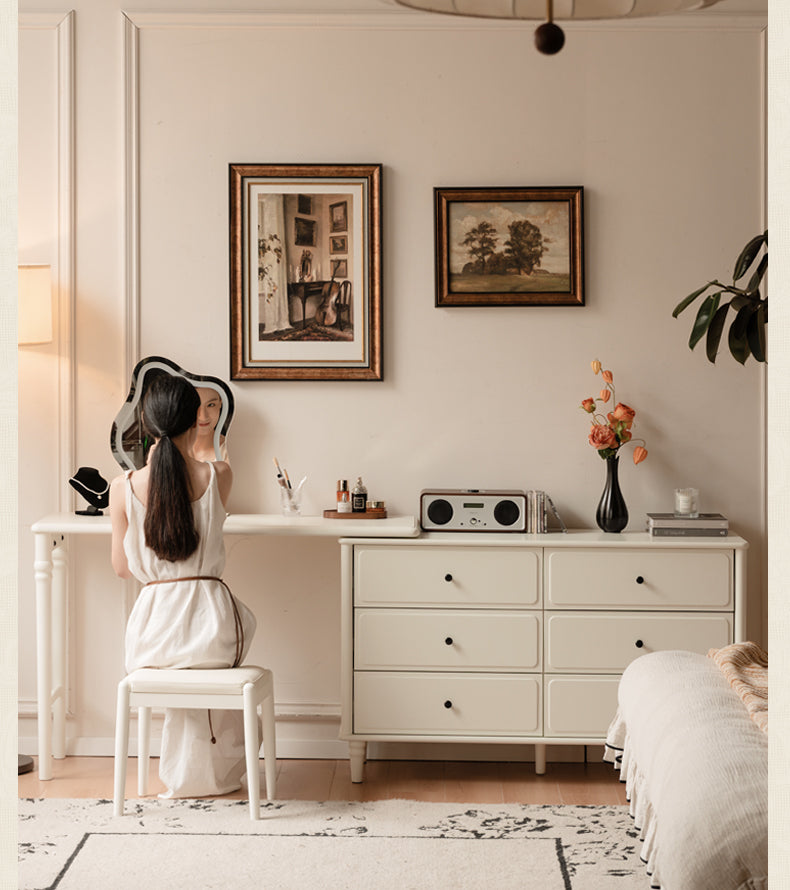 Solid Rubberwood French Retro Dressing Table