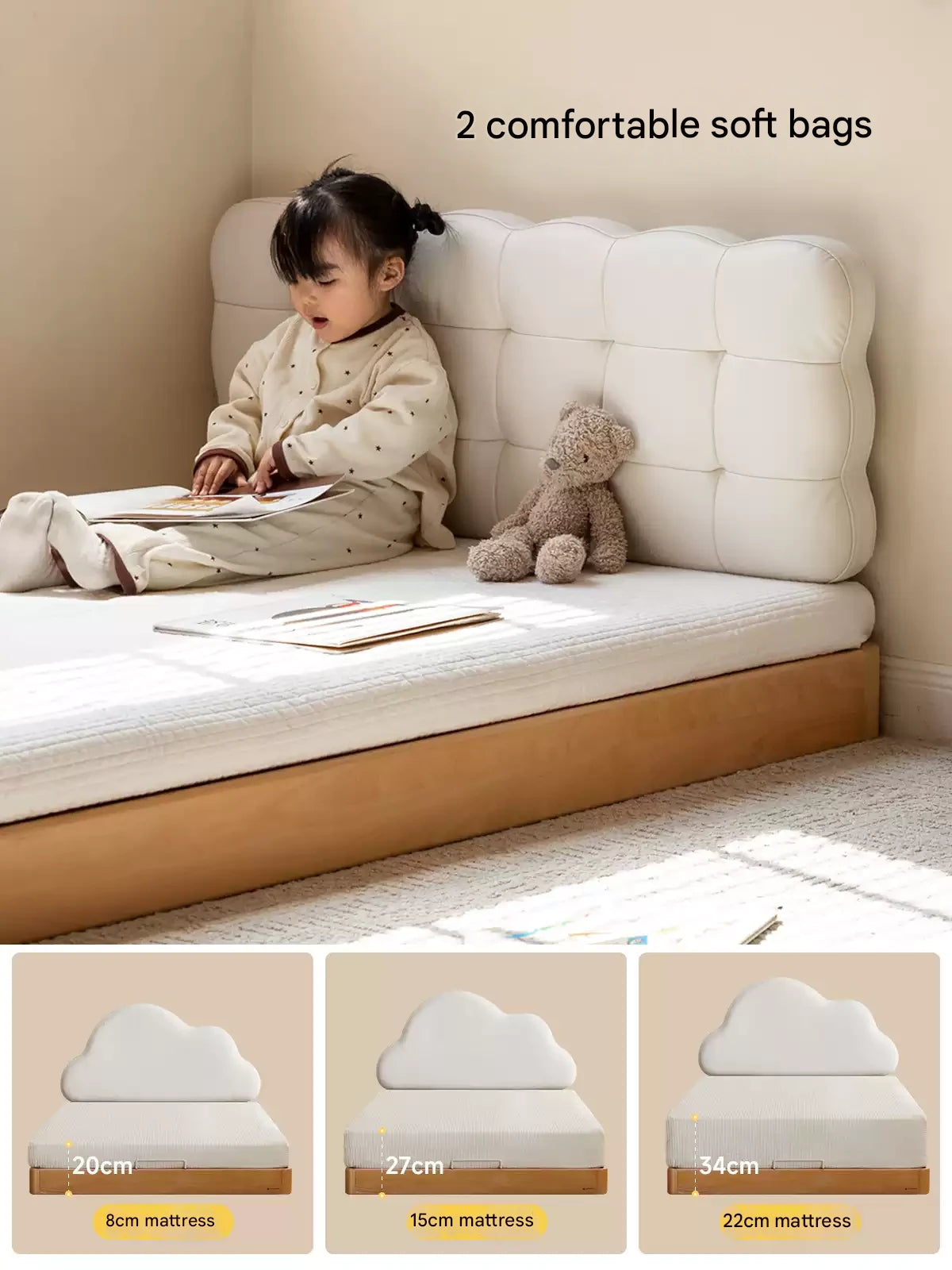 Beech Solid Wood Children's Splicing Platform Bed, Headboard-Free Bed