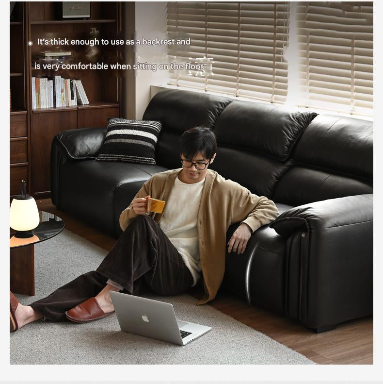 Leather Italian Light Luxury Black Straight Line Sofa
