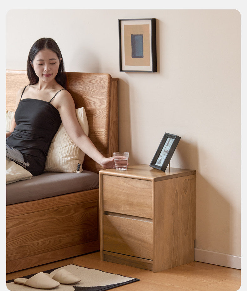 Birch Solid Wood Modern Minimalist Nightstand with Storage Cabinet