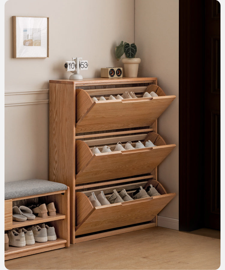 Oak, Poplar Solid Wood Ultra Thin Shoe Cabinet