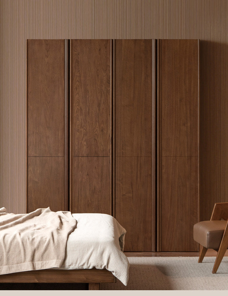 Black Walnut Solid Wood Wardrobe with Italian Light Luxury Style and Double Doors
