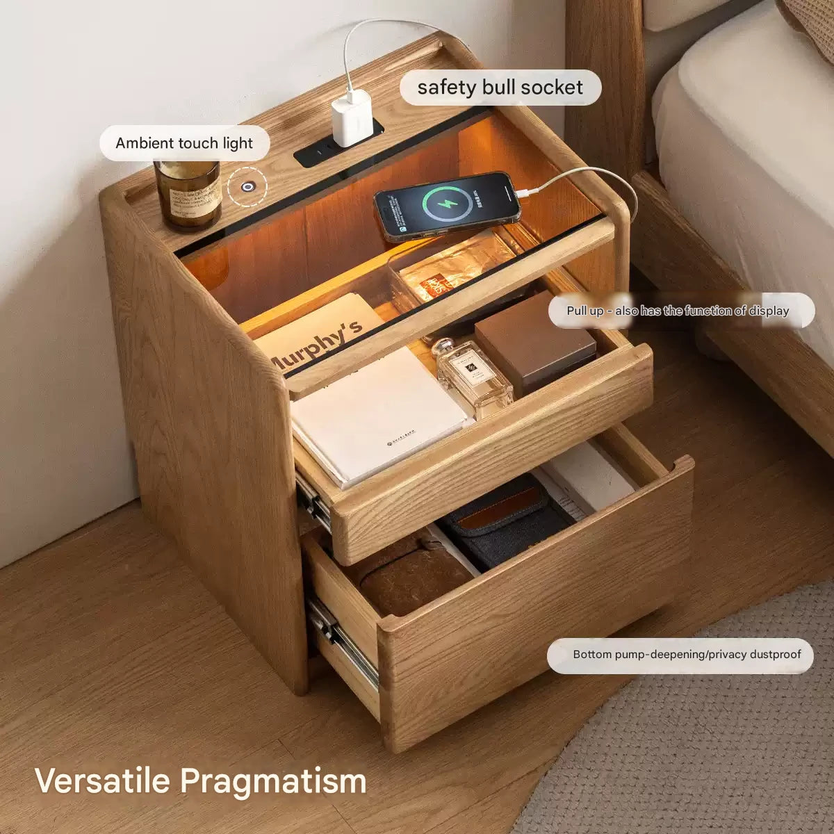Ash Solid Wood Modern Nightstand