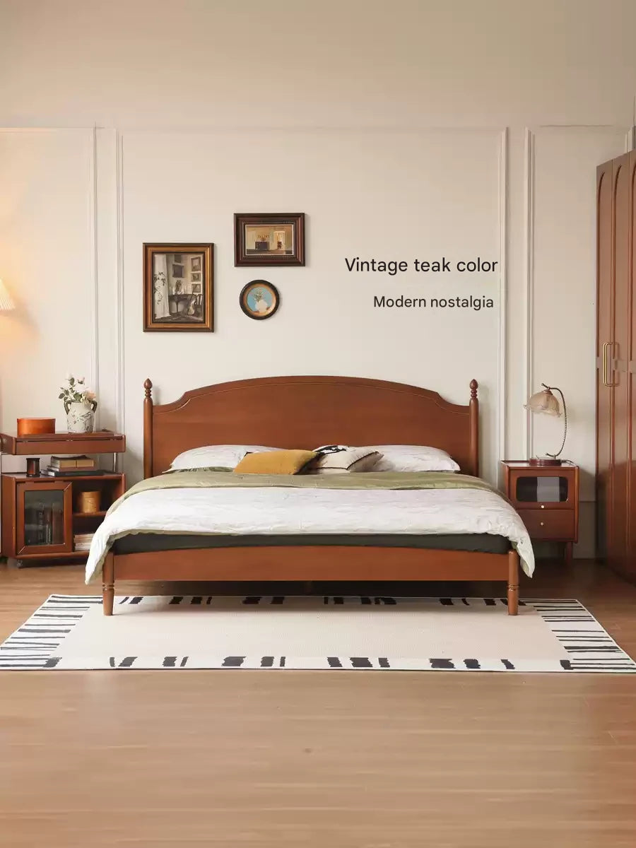 Poplar, Cherry Solid Wood French Retro Large Board Bed