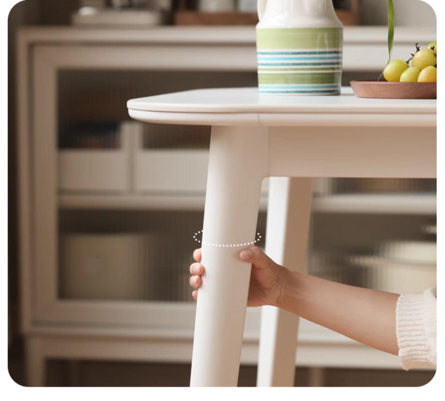 Solid Rubberwood White Cream Style Rock Board Dining Table