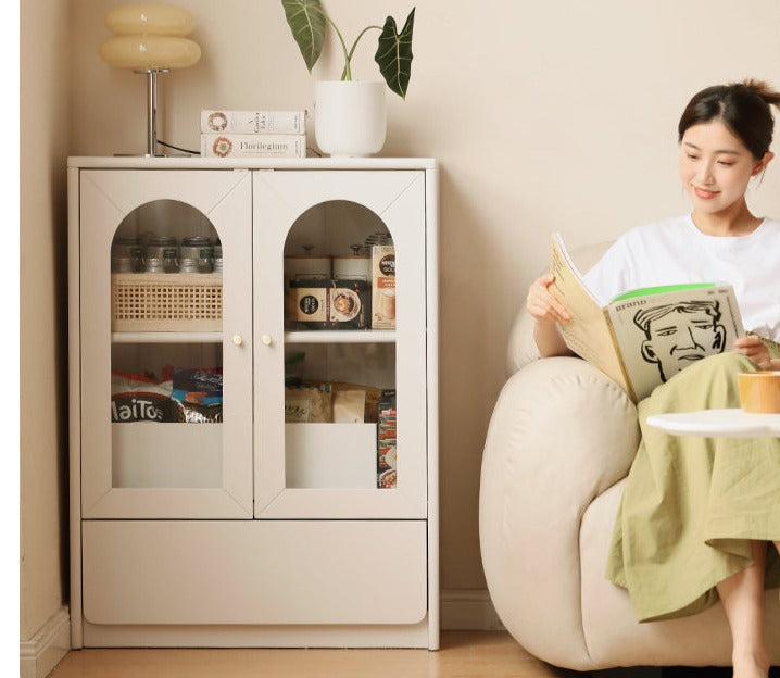 Solid RubberWood Bookcase With Door French Cream Style