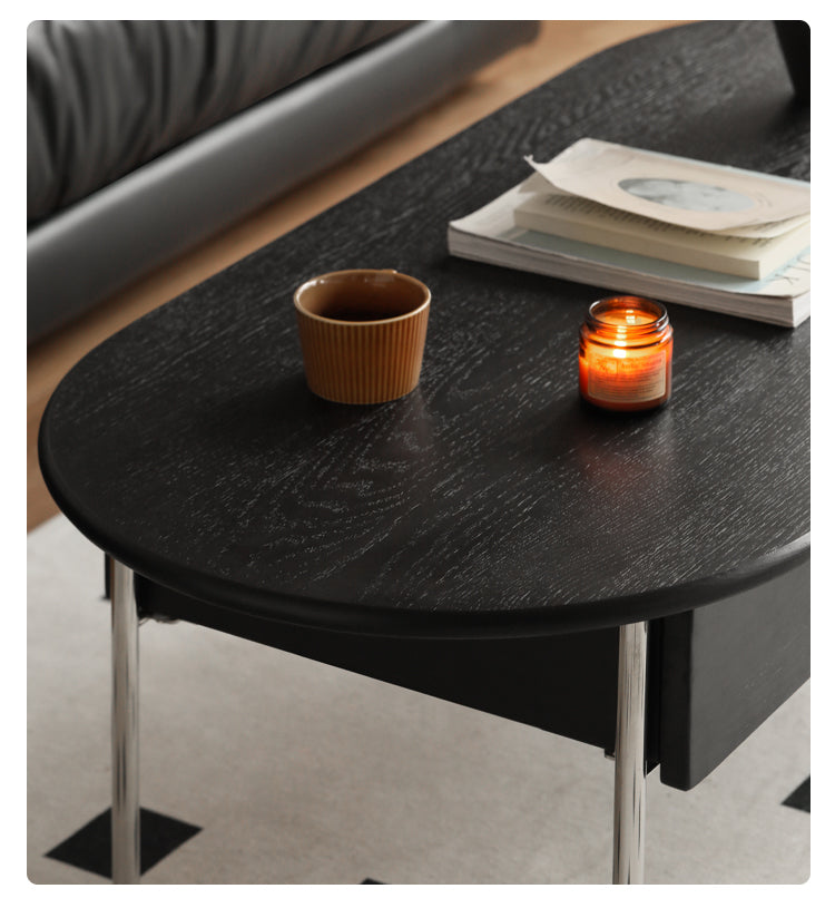 Oak Solid Wood Black Oval Coffee Table