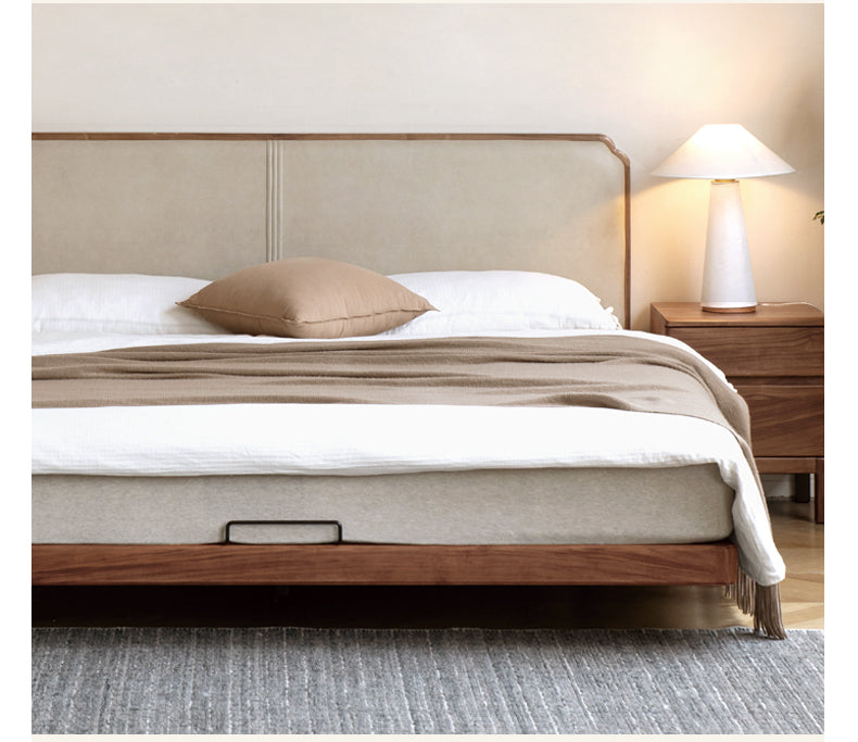 North American Black Walnut, Oak Technical Cloth Organic Leather Soft Suspended Bed