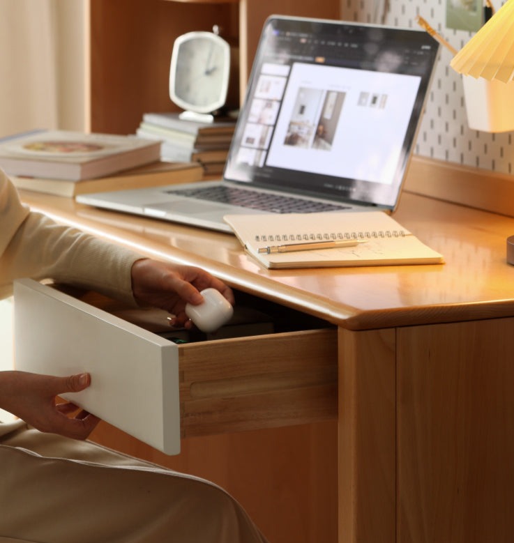 Beech Solid Wood Desk Bookshelf Integrated Study